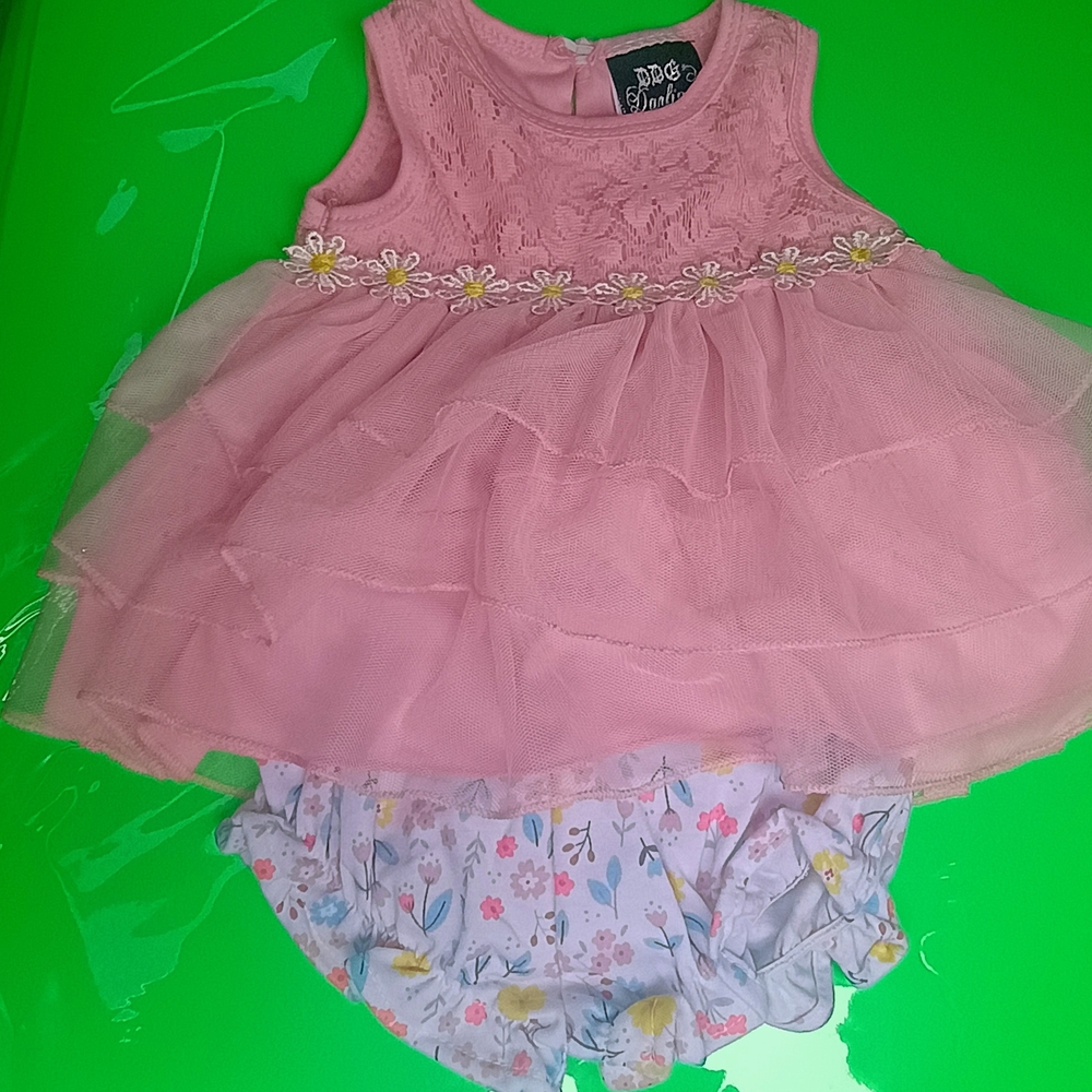 Darling Pink Lace Baby Dress with Daisy Accents